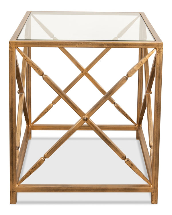 Sarreid Neo Classical Side Table - Elegant Iron Design With Gold Finish & Glass Top For Timeless Décor Gold  30913