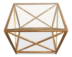 Sarreid Neo Classical Side Table - Elegant Iron Design With Gold Finish & Glass Top For Timeless Décor Gold  30913