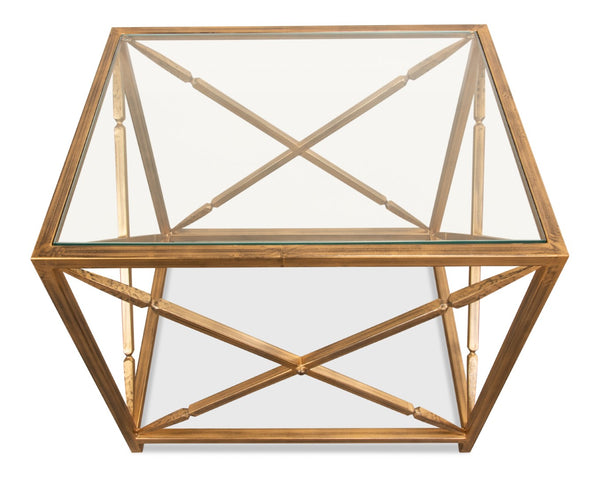 Sarreid Neo Classical Side Table - Elegant Iron Design With Gold Finish & Glass Top For Timeless Décor Gold  30913