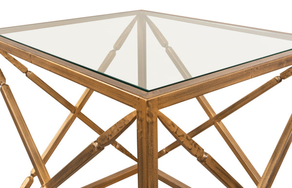 Sarreid Neo Classical Side Table - Elegant Iron Design With Gold Finish & Glass Top For Timeless Décor Gold  30913