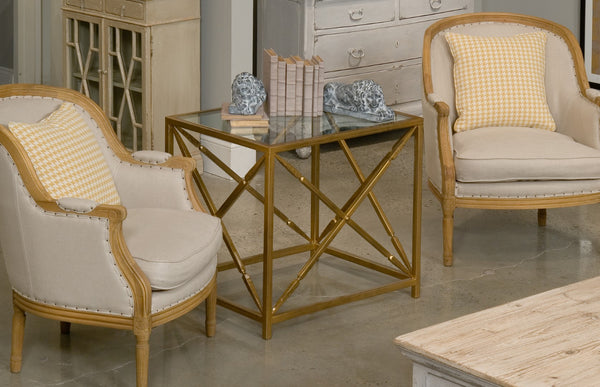 Sarreid Neo Classical Side Table - Elegant Iron Design With Gold Finish & Glass Top For Timeless Décor Gold  30913