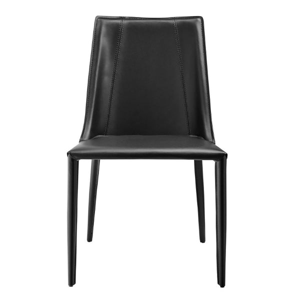 EuroStyle Kalle Leather Upholstered Dining Side Chair with Steel Frame for Modern Interiors Black 30914-BLK-MP1