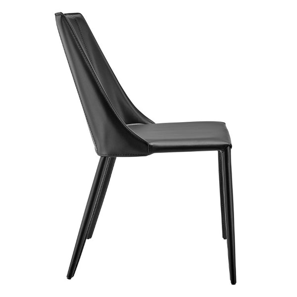EuroStyle Kalle Leather Upholstered Dining Side Chair with Steel Frame for Modern Interiors Black 30914-BLK-MP1