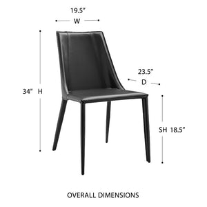 EuroStyle Kalle Leather Upholstered Dining Side Chair with Steel Frame for Modern Interiors Black 30914-BLK-MP1
