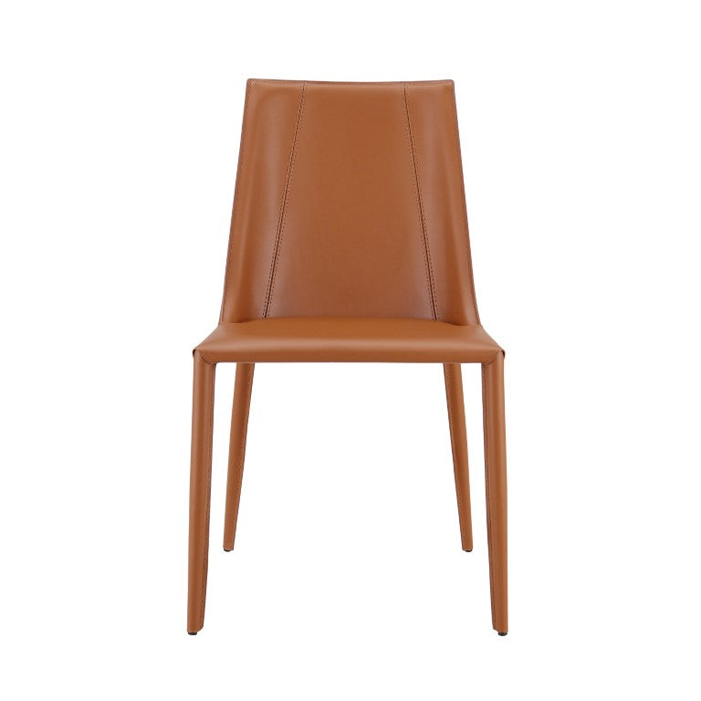 EuroStyle Kalle Leather Upholstered Dining Side Chair with Steel Frame for Modern Interiors Dark Caramel 30914-COG-MP1