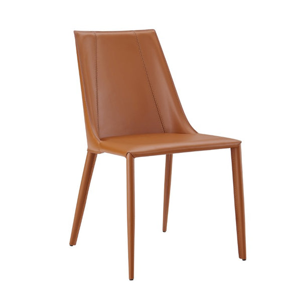 EuroStyle Kalle Leather Upholstered Dining Side Chair with Steel Frame for Modern Interiors Dark Caramel 30914-COG-MP1