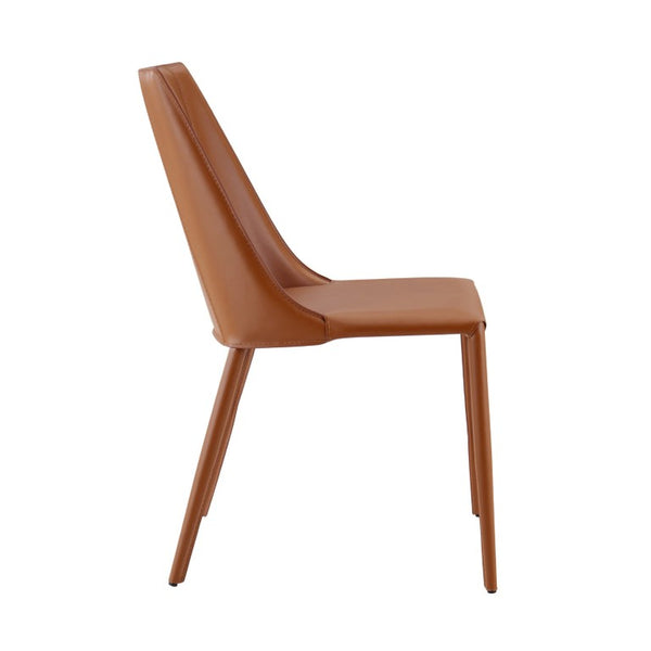 EuroStyle Kalle Leather Upholstered Dining Side Chair with Steel Frame for Modern Interiors Dark Caramel 30914-COG-MP1