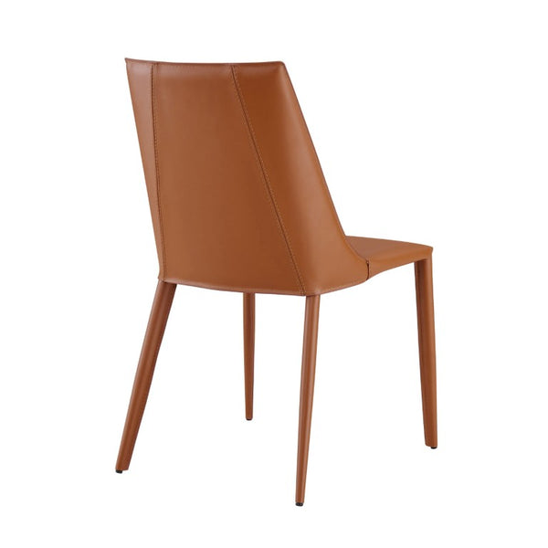 EuroStyle Kalle Leather Upholstered Dining Side Chair with Steel Frame for Modern Interiors Dark Caramel 30914-COG-MP1
