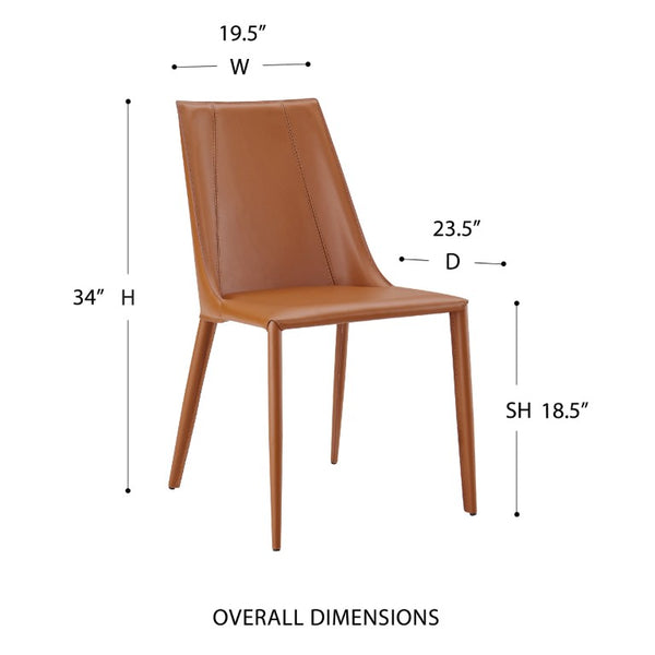 EuroStyle Kalle Leather Upholstered Dining Side Chair with Steel Frame for Modern Interiors Dark Caramel 30914-COG-MP1