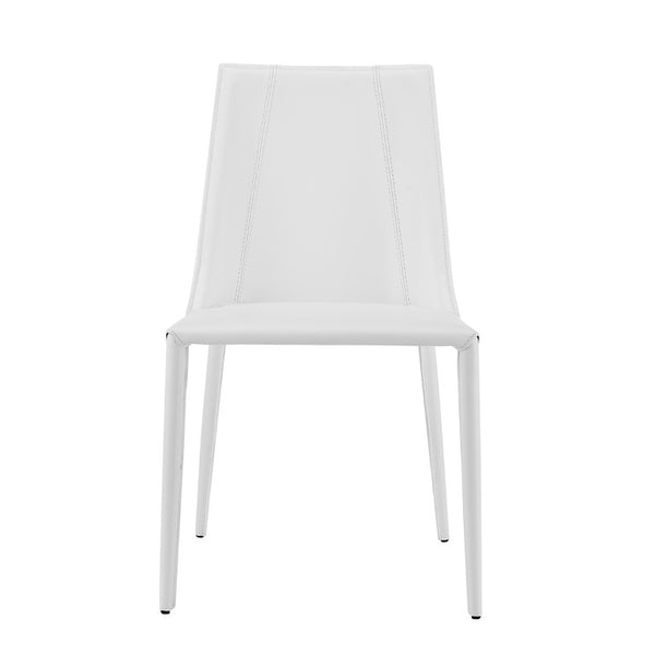 EuroStyle Kalle Leather Upholstered Dining Side Chair with Steel Frame for Modern Interiors White 30914-WHT-MP1
