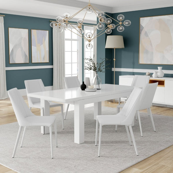 EuroStyle Kalle Leather Upholstered Dining Side Chair with Steel Frame for Modern Interiors White 30914-WHT-MP1