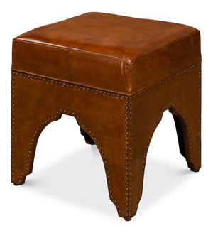Sarreid Giuseppe Footstool Light Brown - Elegant Leather & Wood Design With Nailhead Trim For Stylish Decor Brown  30915