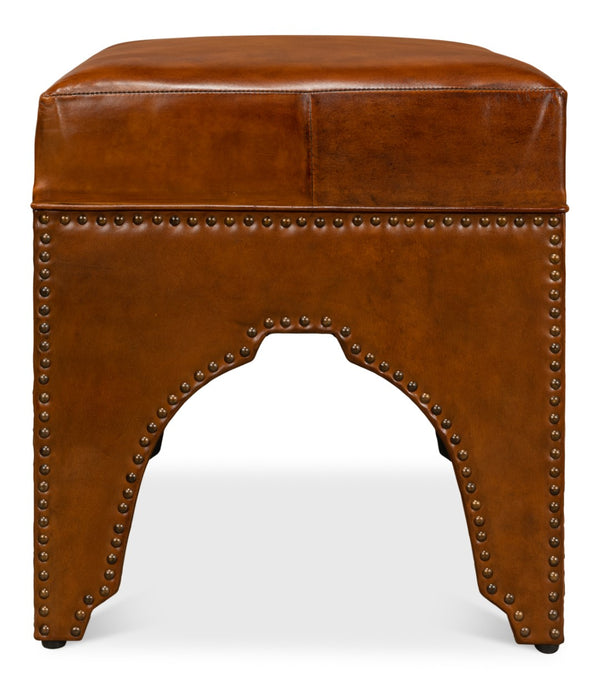 Sarreid Giuseppe Footstool Light Brown - Elegant Leather & Wood Design With Nailhead Trim For Stylish Decor Brown  30915