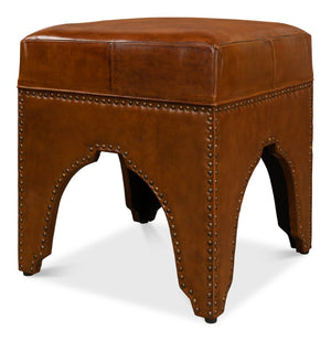 Sarreid Giuseppe Footstool Light Brown - Elegant Leather & Wood Design With Nailhead Trim For Stylish Decor Brown  30915