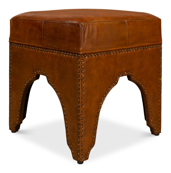 Sarreid Giuseppe Footstool Light Brown - Elegant Leather & Wood Design With Nailhead Trim For Stylish Decor Brown  30915
