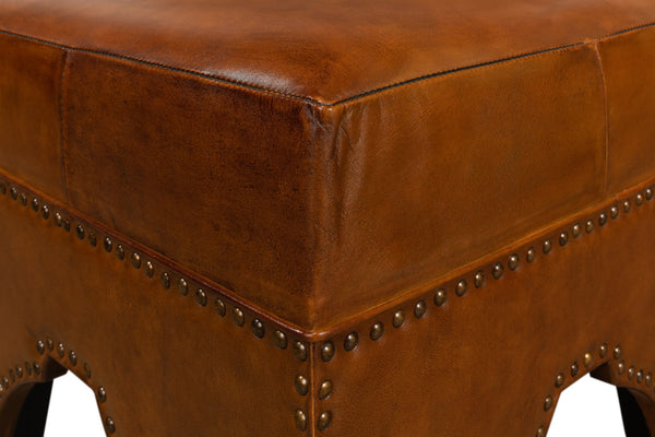 Sarreid Giuseppe Footstool Light Brown - Elegant Leather & Wood Design With Nailhead Trim For Stylish Decor Brown  30915