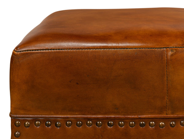Sarreid Giuseppe Footstool Light Brown - Elegant Leather & Wood Design With Nailhead Trim For Stylish Decor Brown  30915