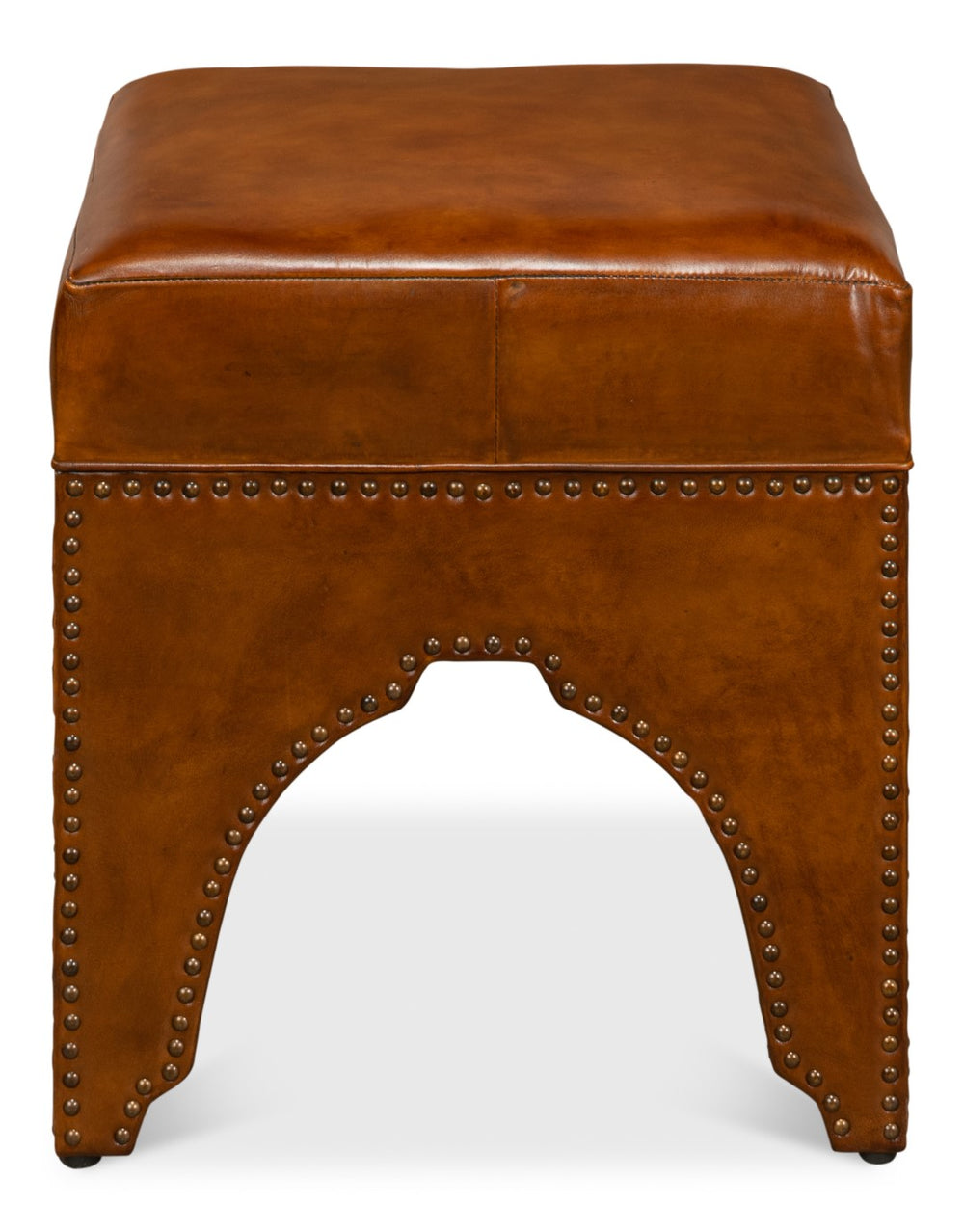 Sarreid Giuseppe Footstool Light Brown - Elegant Leather & Wood Design With Nailhead Trim For Stylish Decor Brown  30915