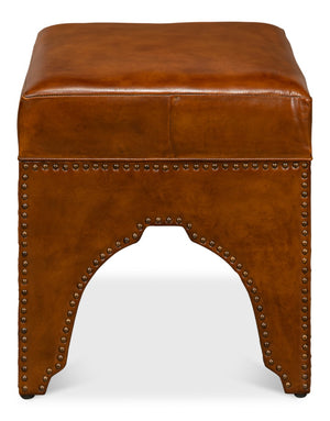 Sarreid Giuseppe Footstool Light Brown - Elegant Leather & Wood Design With Nailhead Trim For Stylish Decor Brown  30915