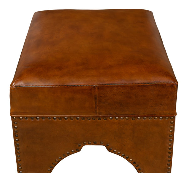 Sarreid Giuseppe Footstool Light Brown - Elegant Leather & Wood Design With Nailhead Trim For Stylish Decor Brown  30915