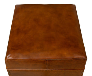 Sarreid Giuseppe Footstool Light Brown - Elegant Leather & Wood Design With Nailhead Trim For Stylish Decor Brown  30915