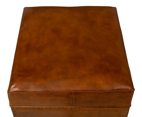 Sarreid Giuseppe Footstool Light Brown - Elegant Leather & Wood Design With Nailhead Trim For Stylish Decor Brown  30915