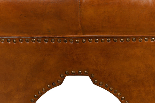 Sarreid Giuseppe Footstool Light Brown - Elegant Leather & Wood Design With Nailhead Trim For Stylish Decor Brown  30915