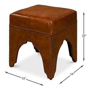 Sarreid Giuseppe Footstool Light Brown - Elegant Leather & Wood Design With Nailhead Trim For Stylish Decor Brown  30915