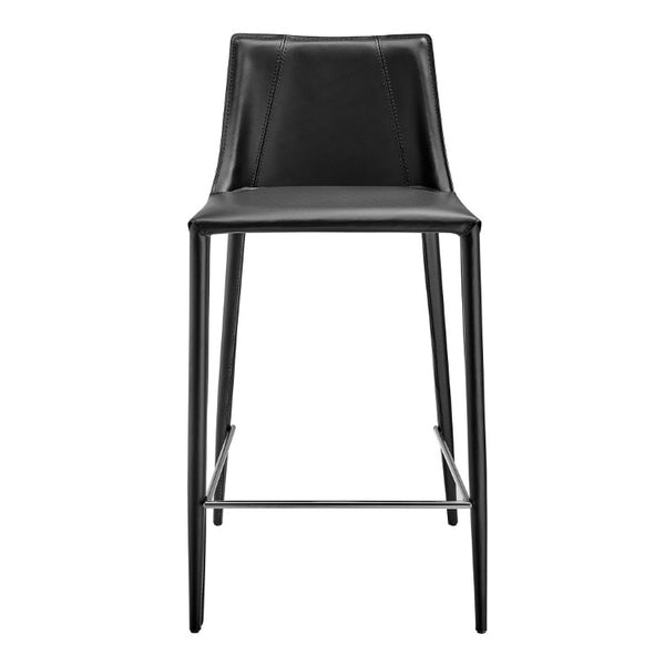 EuroStyle Kalle Regenerated Leather Counter Stool with Steel Frame for Kitchen or Home Bar 30916-BLK-MP1