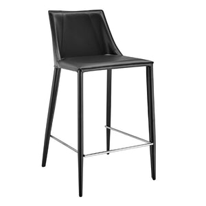 EuroStyle Kalle Regenerated Leather Counter Stool with Steel Frame for Kitchen or Home Bar 30916-BLK-MP1