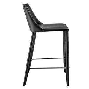 EuroStyle Kalle Regenerated Leather Counter Stool with Steel Frame for Kitchen or Home Bar 30916-BLK-MP1