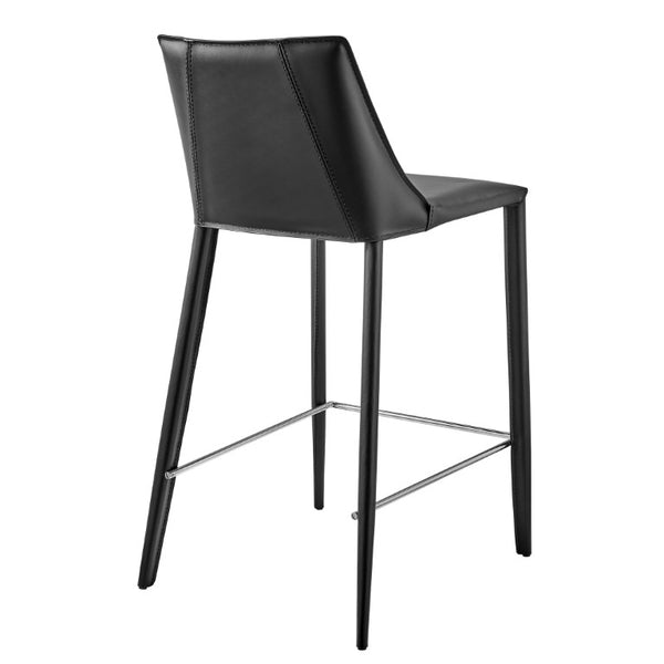 EuroStyle Kalle Regenerated Leather Counter Stool with Steel Frame for Kitchen or Home Bar 30916-BLK-MP1