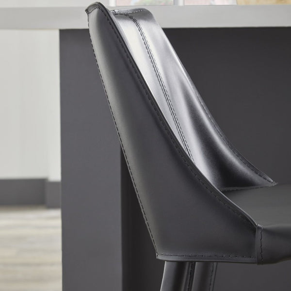 EuroStyle Kalle Regenerated Leather Counter Stool with Steel Frame for Kitchen or Home Bar 30916-BLK-MP1