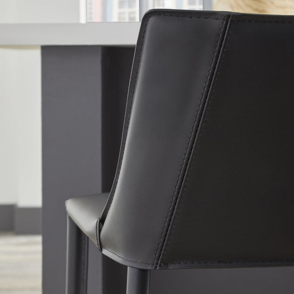 EuroStyle Kalle Regenerated Leather Counter Stool with Steel Frame for Kitchen or Home Bar 30916-BLK-MP1
