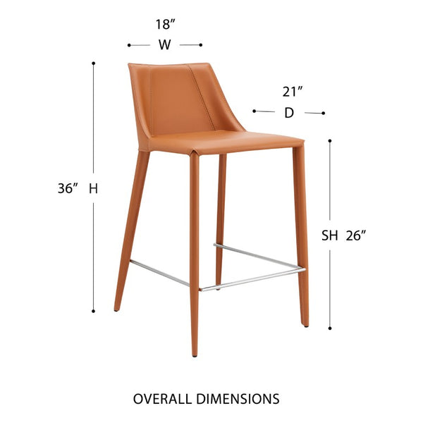 EuroStyle Kalle Regenerated Leather Counter Stool with Steel Frame for Kitchen Islands 30916-COG-MP1