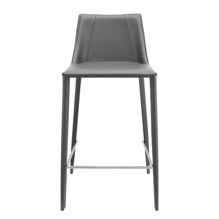 EuroStyle Kalle Regenerated Leather Counter Stool with Steel Frame for Kitchen Island Seating 30916-GRY-MP1