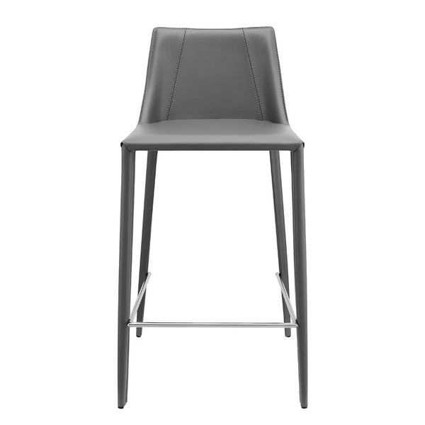 EuroStyle Kalle Regenerated Leather Counter Stool with Steel Frame for Kitchen Island Seating 30916-GRY-MP1