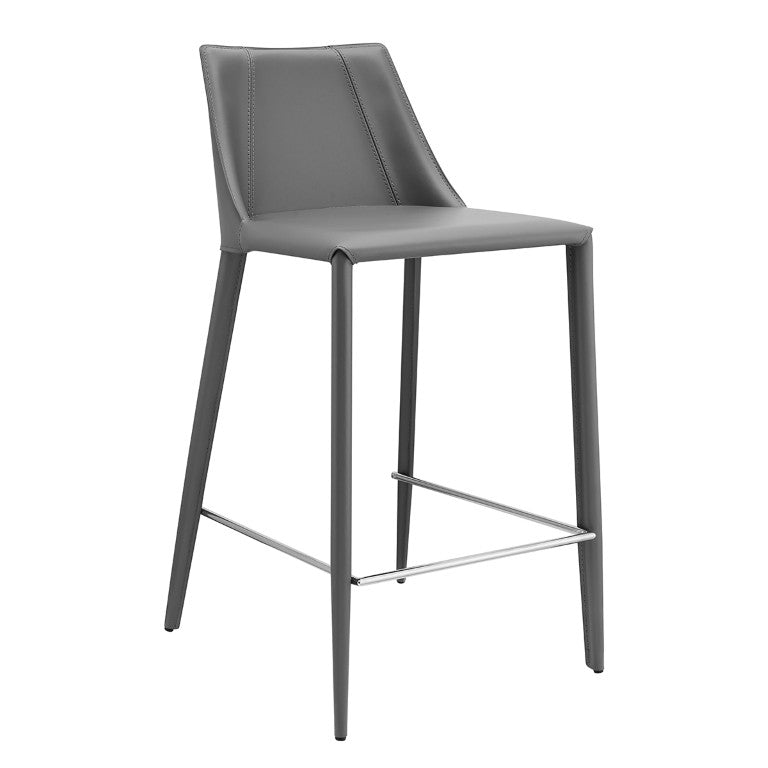 EuroStyle Kalle Regenerated Leather Counter Stool with Steel Frame for Kitchen Island Seating 30916-GRY-MP1
