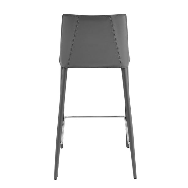 EuroStyle Kalle Regenerated Leather Counter Stool with Steel Frame for Kitchen Island Seating 30916-GRY-MP1