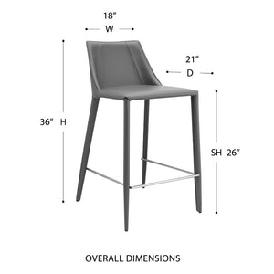 EuroStyle Kalle Regenerated Leather Counter Stool with Steel Frame for Kitchen Island Seating 30916-GRY-MP1