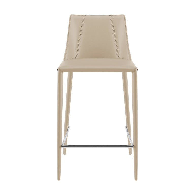 EuroStyle Kalle Upholstered Counter Stool in Tailored Leather with Polished Footrest Detail 30916-LTGRY-MP1