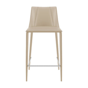 EuroStyle Kalle Upholstered Counter Stool in Tailored Leather with Polished Footrest Detail 30916-LTGRY-MP1