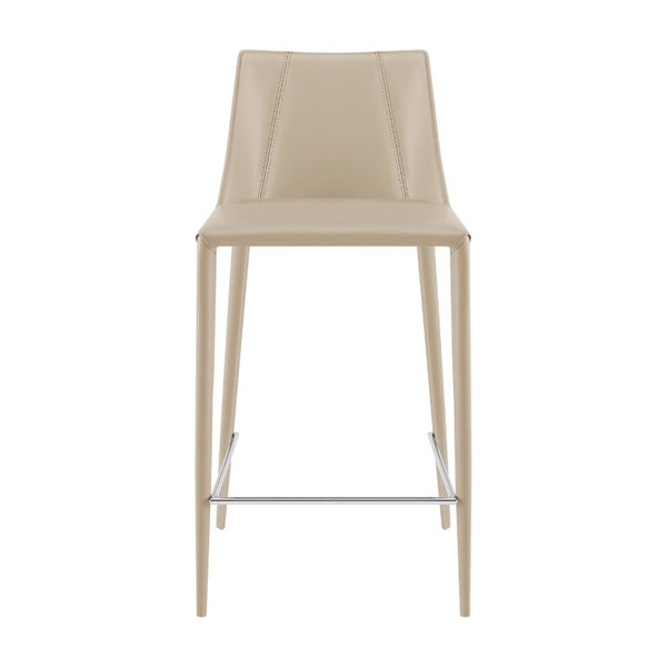 EuroStyle Kalle Upholstered Counter Stool in Tailored Leather with Polished Footrest Detail 30916-LTGRY-MP1