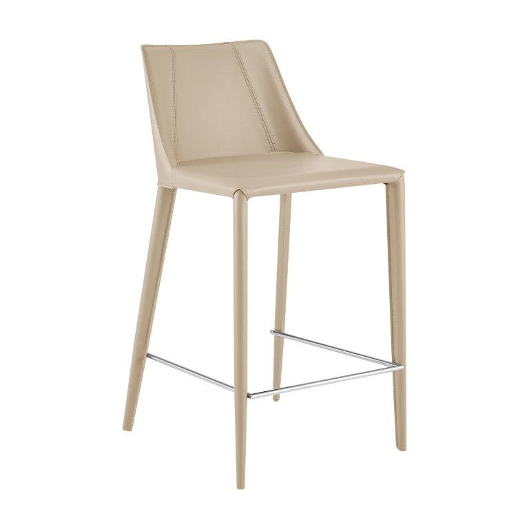 EuroStyle Kalle Upholstered Counter Stool in Tailored Leather with Polished Footrest Detail 30916-LTGRY-MP1