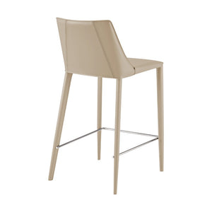 EuroStyle Kalle Upholstered Counter Stool in Tailored Leather with Polished Footrest Detail 30916-LTGRY-MP1