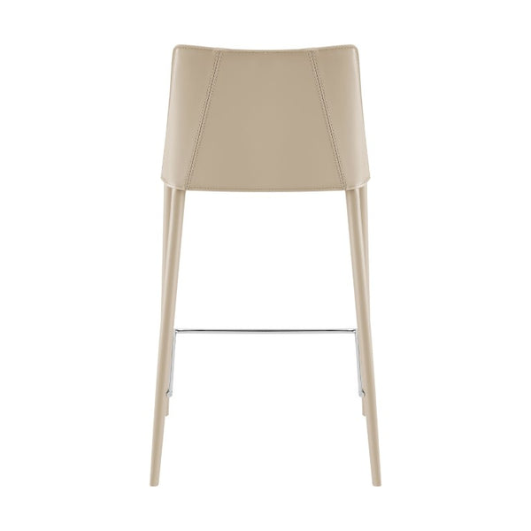EuroStyle Kalle Upholstered Counter Stool in Tailored Leather with Polished Footrest Detail 30916-LTGRY-MP1