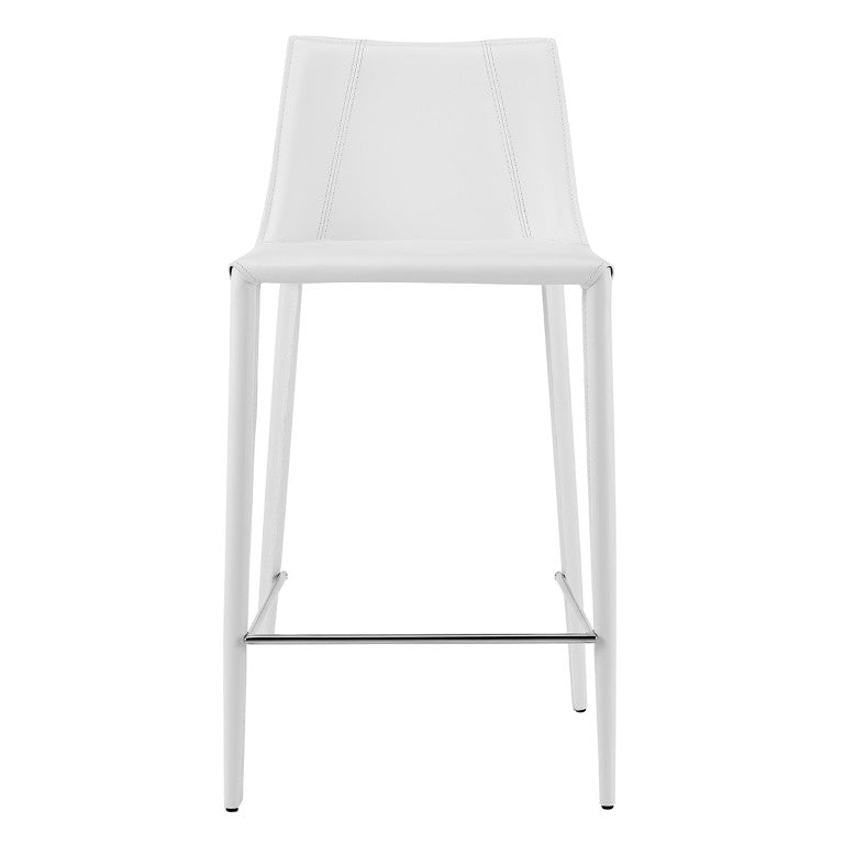 EuroStyle Kalle Upholstered Counter Stool Regenerated Leather Seat Steel Frame Kitchen Island 30916-WHT-MP1