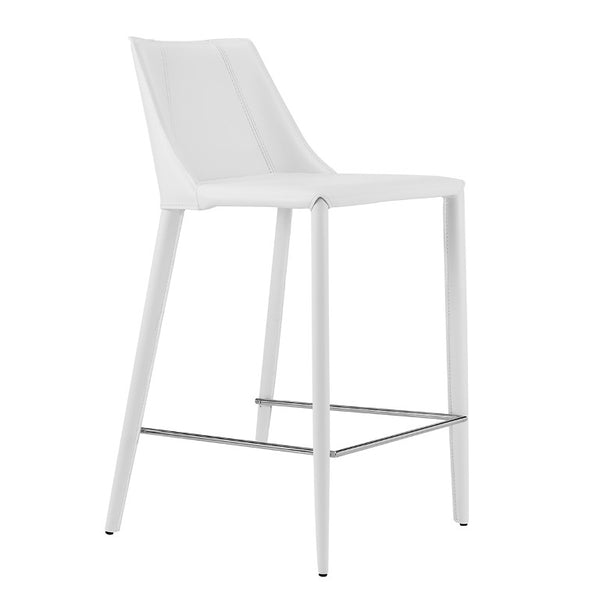 EuroStyle Kalle Upholstered Counter Stool Regenerated Leather Seat Steel Frame Kitchen Island 30916-WHT-MP1