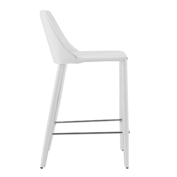 EuroStyle Kalle Upholstered Counter Stool Regenerated Leather Seat Steel Frame Kitchen Island 30916-WHT-MP1