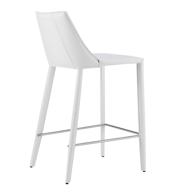 EuroStyle Kalle Upholstered Counter Stool Regenerated Leather Seat Steel Frame Kitchen Island 30916-WHT-MP1